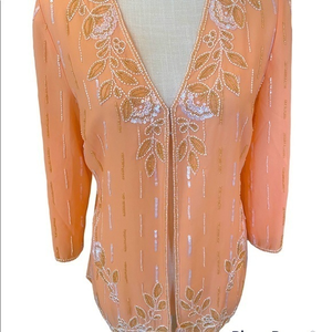 Midnight Velvet Peach Beaded Jacket size medium vintage style jacket‎